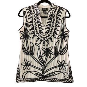 Objects D'art embellished artsy split neck sleeveless top